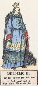 Childeric III, 22nd King, Ascended the Throne in 742, Died in 752, End of the Merovingians (engraving) by French School