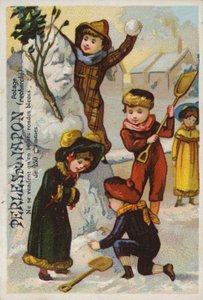 Children Building Snowman, Perles Du Japon by French School