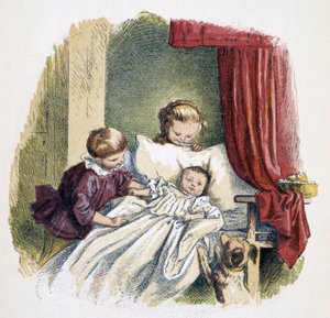 Children playing a doll in 