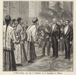 Chinese politician and diplomat Li Hongzhang received by French President Felix Faure at the Elysee Palace, Paris by French School