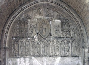 Christ with two angels and scenes from the life of St. Etienne, from the north door by French School