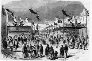 Christmas Festival in Alsace: the Christmas Fair (of Little Jesus) in Strasbourg in 1857. Engraving in 