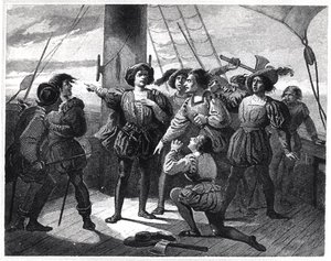 Christopher Columbus (1450-1506) Scaring his Crew