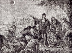Christopher Columbus predicting the eclipse of the moon to the inhabitants of Jamaica in 1504 by French School