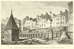 Cemetery and charnel houses of the Holy Innocents, on the side of Fers Street, 1780, after a drawing by Bernier, Coll A Lenoir