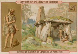 Clothes and house of stone age man