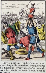 Clovis, Allied with the King of Cambrai, Came with 5000 Warriors to Attack Near Soissons Syagrius, the Roman General, Whose Army was Defeated by the Frankish King