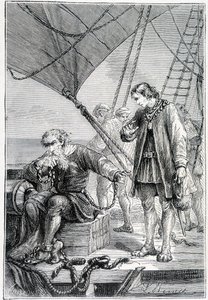 Columbus bound as a villain (on ship deck), illustration 
