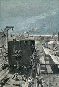 Construction of a Ship, from lIle a Helice by Jules Verne published in 1865