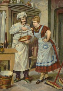 Cook giving maid something to taste