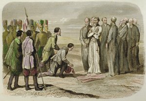 Cortes at the Feet of Martin de Valencia by French School