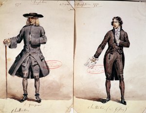 Costume Design for the First Production of Chatterton by Alfred de Vigny (1791-1863): the Quaker and Geffroy as Chatterton, 1835 by French School