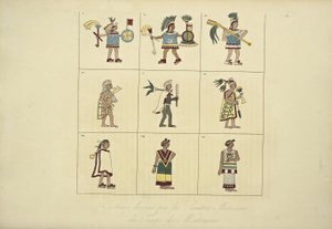 Costumes Designed by the Mexican Painters of the Time of Montezuma, Illustration from Vues des Cordillères et Monumens des Peuples Indigènes de l