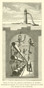 Section of One of the Underground Galleries in London Showing Water and Gas Pipes (engraving) by French School