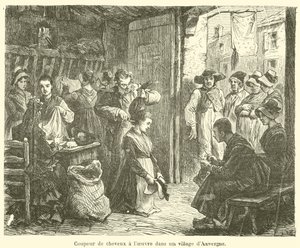 Hair Cutter at Work in an Auvergne Village (engraving)