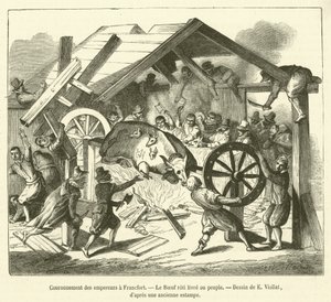 Coronation of the Emperors in Frankfurt, The Roast Ox Delivered to the People (engraving) by French School