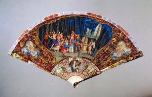 Damaged Vernis Martin-style Hand Fan Depicting Wedding of Nobility by French School