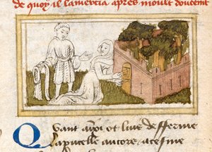 Dame Oiseuse admitting the Lover through the doors in the Garden of Pleasures, from 