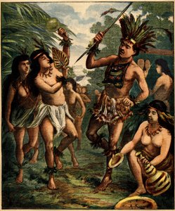 Dance of Roucouyan Indians in the Caribbean. Engraving in La Terre Illustree n°77 of 21 April 1892 by French School