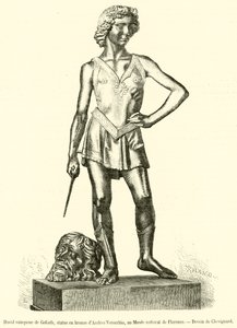 David victorious over Goliath, bronze statue by Andrea Verrocchio, at the National Museum of Florence (engraving) by French School