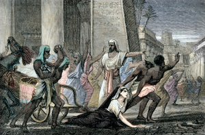 Death of Hypatia murdered by followers of Cyril, Patriarch of Alexandria, end of 19th century (engraving) by French School