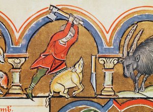 December, Sacrifice of a Pig, from the Psalter of Saint Elisabeth by French School