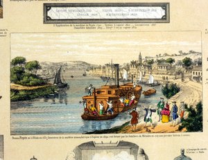Denis Papin Watching His Paddle Steamer Destroyed by the Boatmen of Muenden in 1707