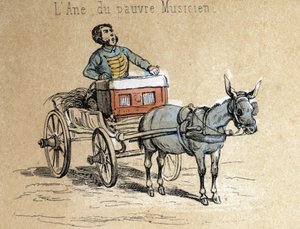 Description of the different products and uses of donkey: the animal accompanies the travelling musician (detail) in 