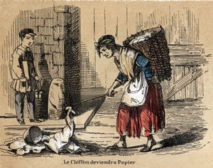 Description of the various products and uses of paper: the collection of old rags from which the paper is derived. Plate 