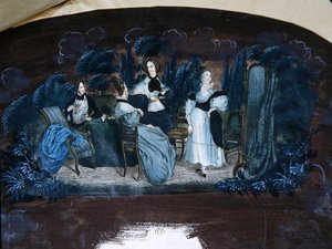 Design for the decoration of a fan depicting a tea party