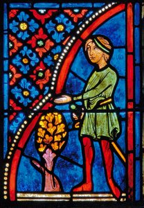 Detail from a window depicting scenes from the life of St. Mary the Egyptian by French School