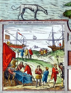 Detail of a view of the port of Cadiz showing trade with the West Indies (detail) by French School
