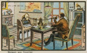 Dictating a letter into a telegraphic machine