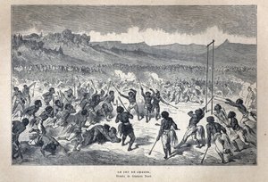 Discovered Canada: Sport. The American Indian lacrosse game. Engraving from the end of the 19th century in 