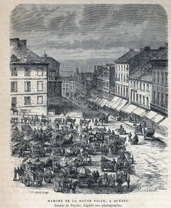 Discovery of Canada: march from the upper city to Quebec. Drawing by Taylor from a photograph. In La Nouvelle France by Eugene Guenin. by French School