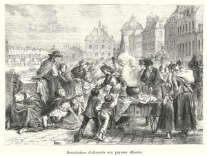 Distribution of Food to Starving Peasants (engraving) by French School