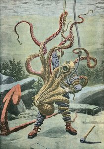 Diver attacked by an octopus by French School