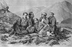 Donkey-drivers, from La Syrie daujourdhui. Voyages dans la Phenicie, le Liban et la Judee. 1875-1880 by Louis Charles Emile Lortet, 1884