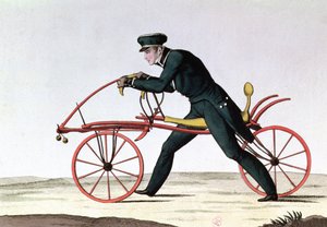 Draisienne, ancestor of the bicycle, invented 1816 by Baron Karl von Drais (1785-1851), 1820