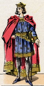 Dynasty of the Capetians: Portrait of Louis VII the Young (1120-1180), King of the Franks from 1137 to 1180. Epinal imaging from the end of the 19th century. Private collection. by French School