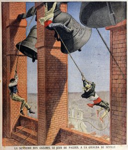 Easter Bell Ringing at the Giralda in Seville, Cover Illustration for Le Petit Journal, 19th April 1908 by French School