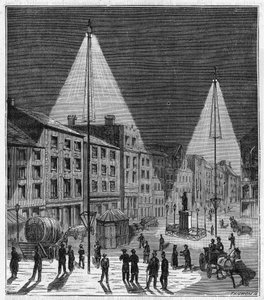Electric Lighting of the City of Norwich in England in the 19th Century - Engraving in 