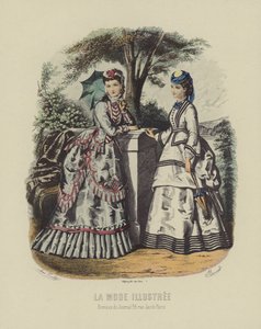Elegant Women in Period Dress Standing in Garden by French School