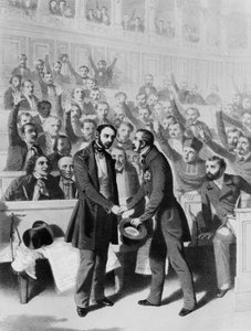 Emperor Louis Napoleon Bonaparte III Shaking Hands with General Petit, at the Inspection of the Regiment des Invalides of the Grande Armee