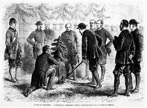 Emperor Napoleon III planting a tree at Ferrières, home of Baron James de Rothschild, to commemorate his visit, from Le Monde Illustré, 2 November, 1862