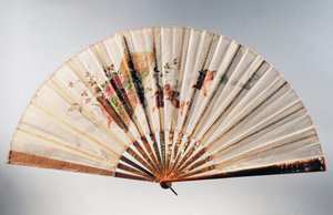 Engagement Hand Fan Depicting Cherubs Holding Basket of Roses