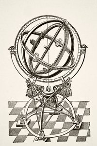 Equatorial Rings or Circles, after copper engraving in book Tychonis Brahe Astronomiae Instauratae Mechanica of 1602, from Science and Literature in The Middle Ages by Paul Lacroix pub. London 1878