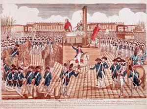 Execution of Marie Antoinette, Queen of France, Place de la Revolution, Paris, October 16th 1793 (engraving) by French School