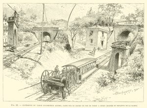 Experiment of the Agudio Locomotive Cable, Conducted on the Turin to Genoa Railway, Ascent and Descent of the Ramp (engraving) by French School