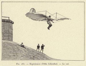 Experiments of Otto Lilienthal, The Flight (engraving) by French School